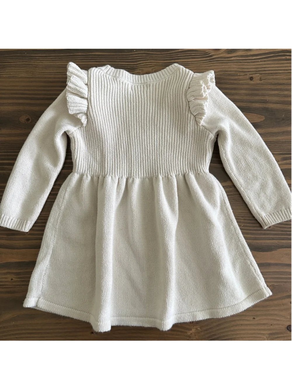Cat & Jack Knit Dress 18M Beige Ruffle Long Sleeve Baby Girl Dress